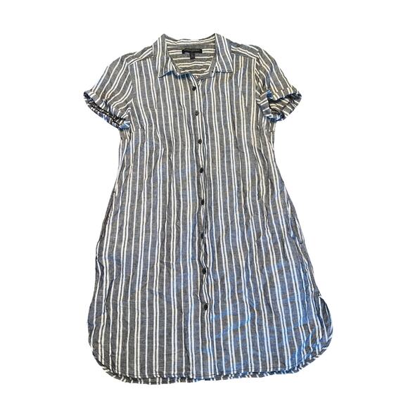 Banana Republic Dresses & Skirts - Banana Republic Women Dress 8 P Gray Striped Linen Cotton Short Sleeve